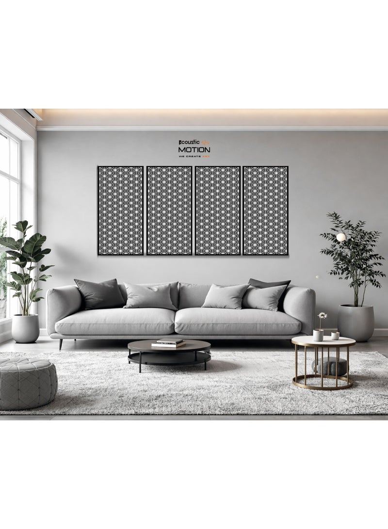 أكويستك موشان لوحات ديكور فنية جدارية خشبية من ACOUSTIC MOTION®، تصميم GEO TRRI مع شريط لاصق مزدوج الوجه، معلق على الحائط باللون الأسود الحديث للمنزل وغرفة المعيشة وغرفة النوم والمكتب والفندق، 25 × 50 × 0.5 سم، مجموعة مكونة من 4 قطع - Image 4
